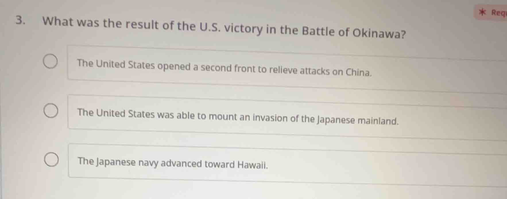 3. what was the result of the u.s. victory in the battle of okinawa? th…
