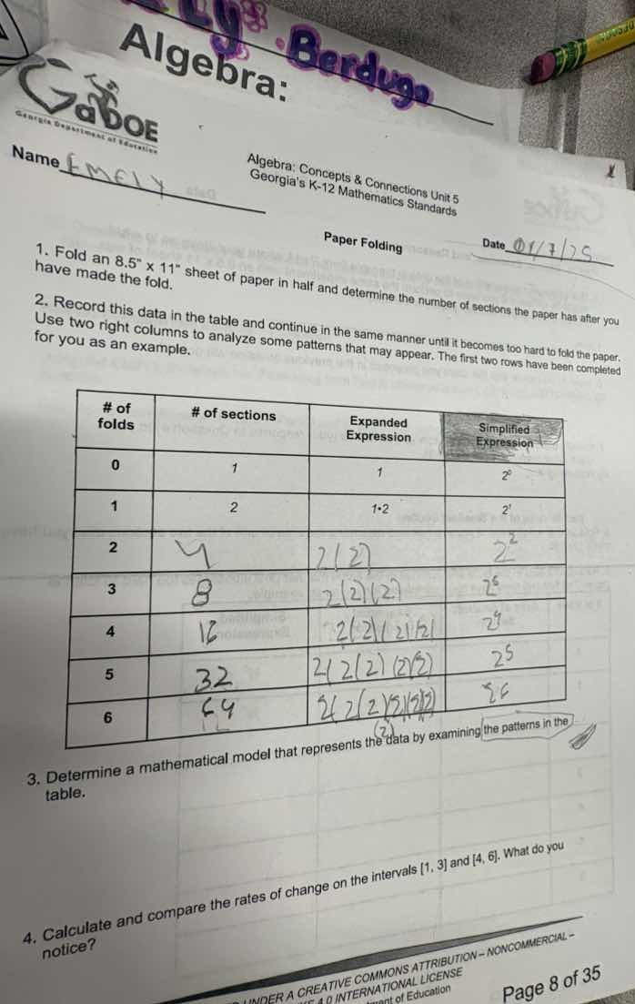 algebra: name emely algebra: concepts & connections unit 5 georgia’s k-…