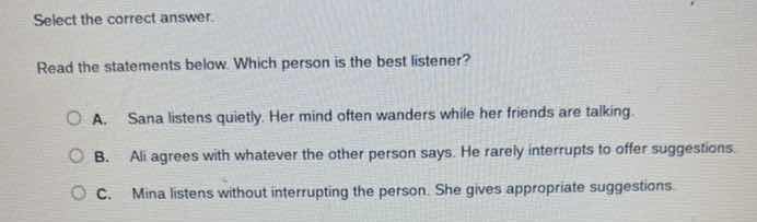 select the correct answer. read the statements below. which person is t…