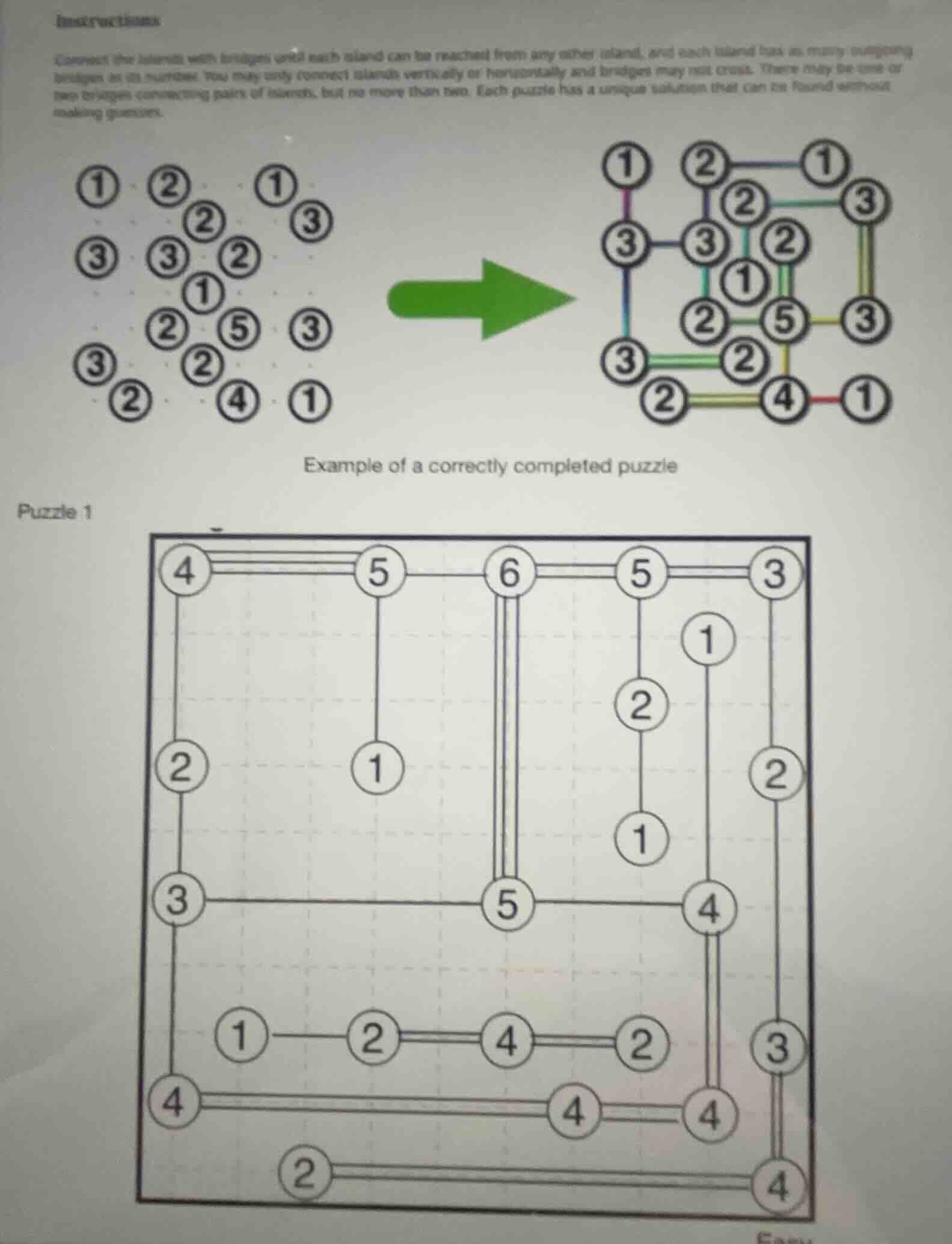instructions connect the islands with bridges until each island can be …