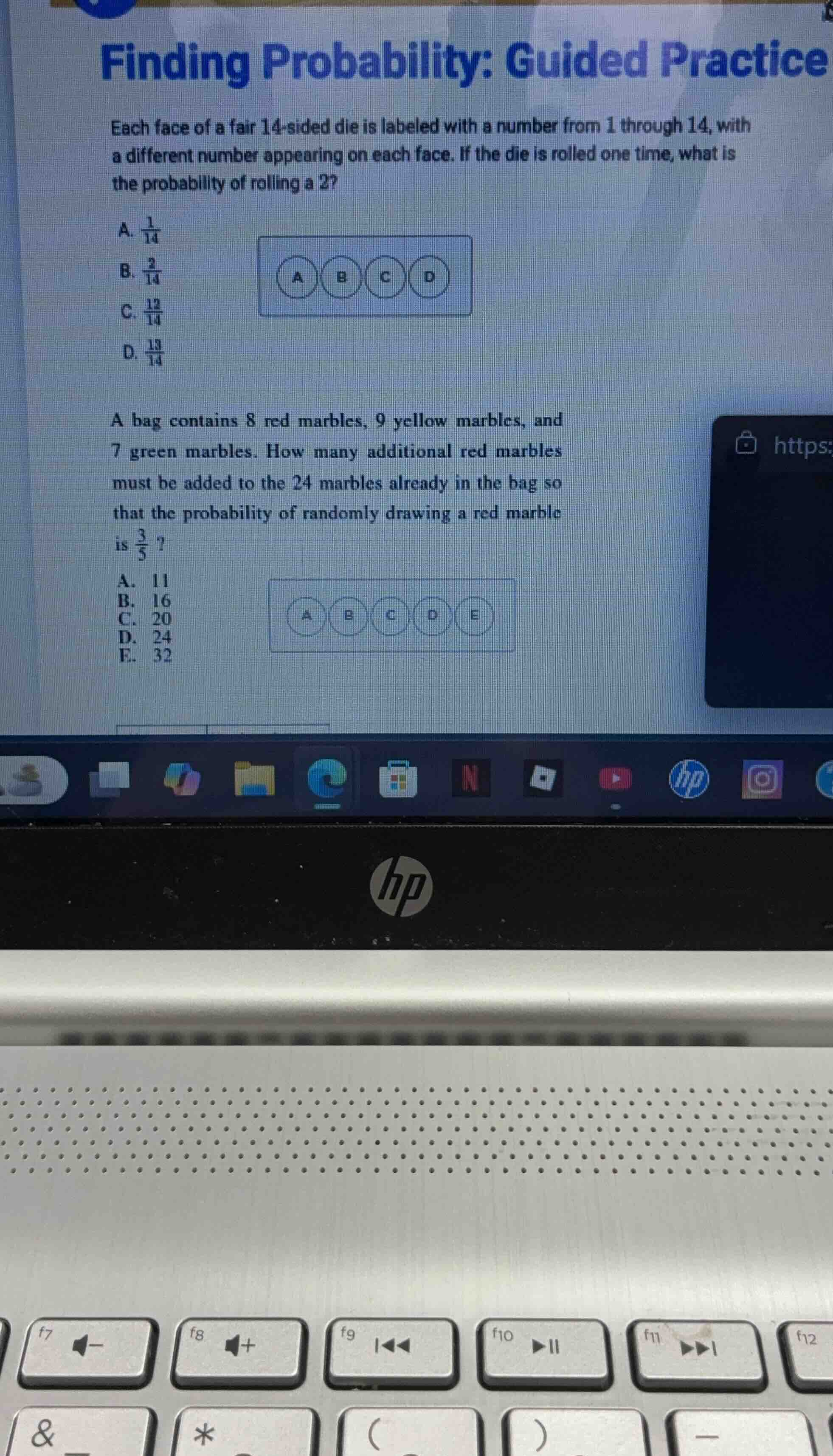 finding probability: guided practice each face of a fair 14 - sided die…