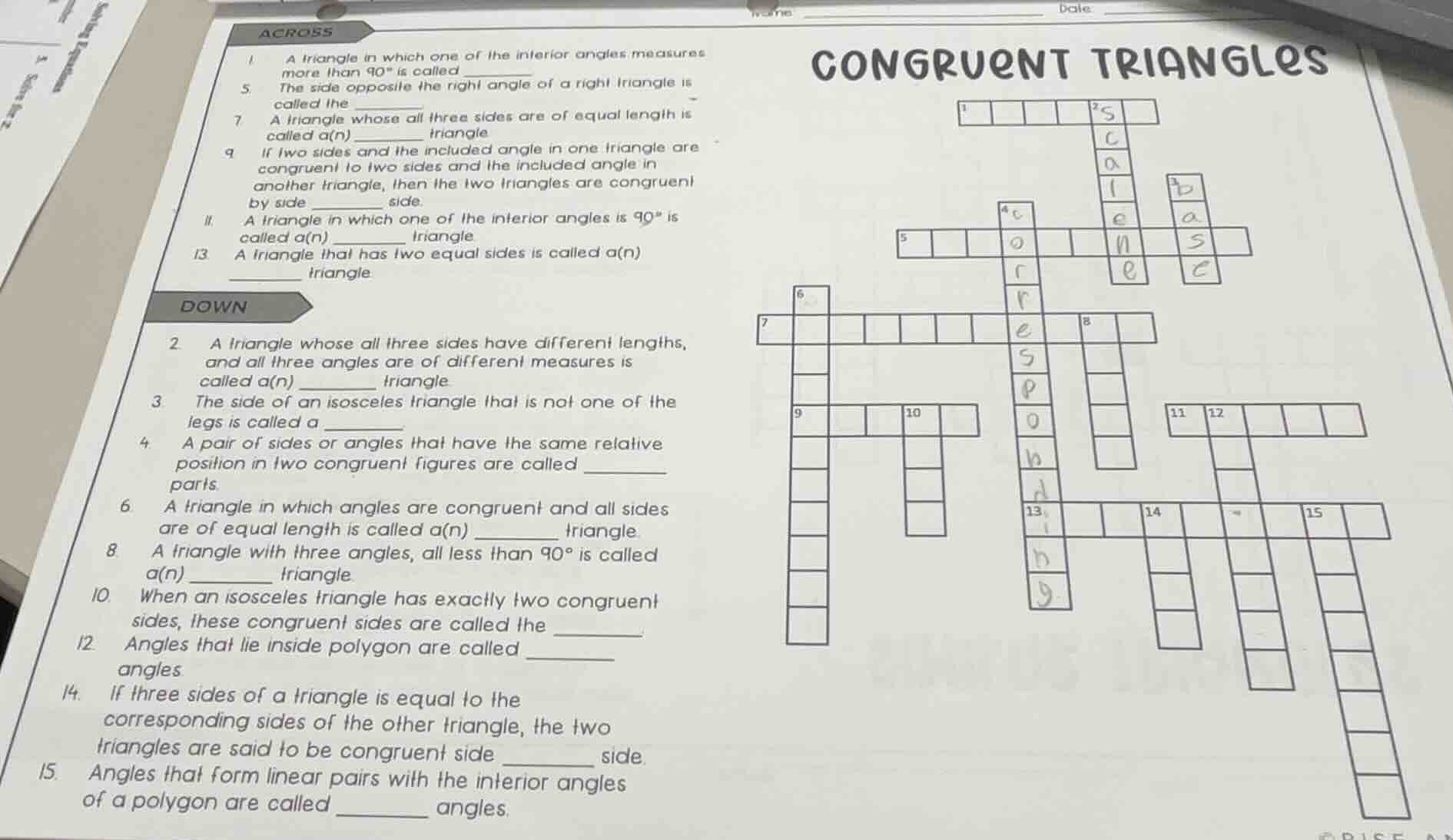 across 1 a triangle in which one of the interior angles measures more t…