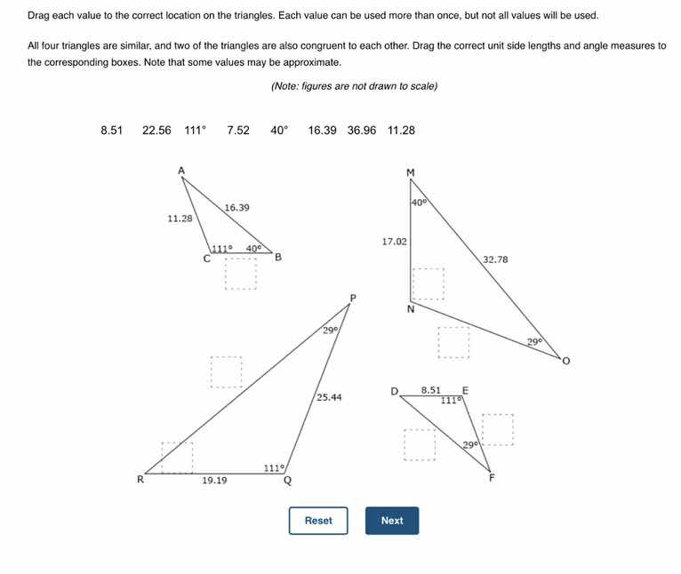drag each value to the correct location on the triangles. each value ca…