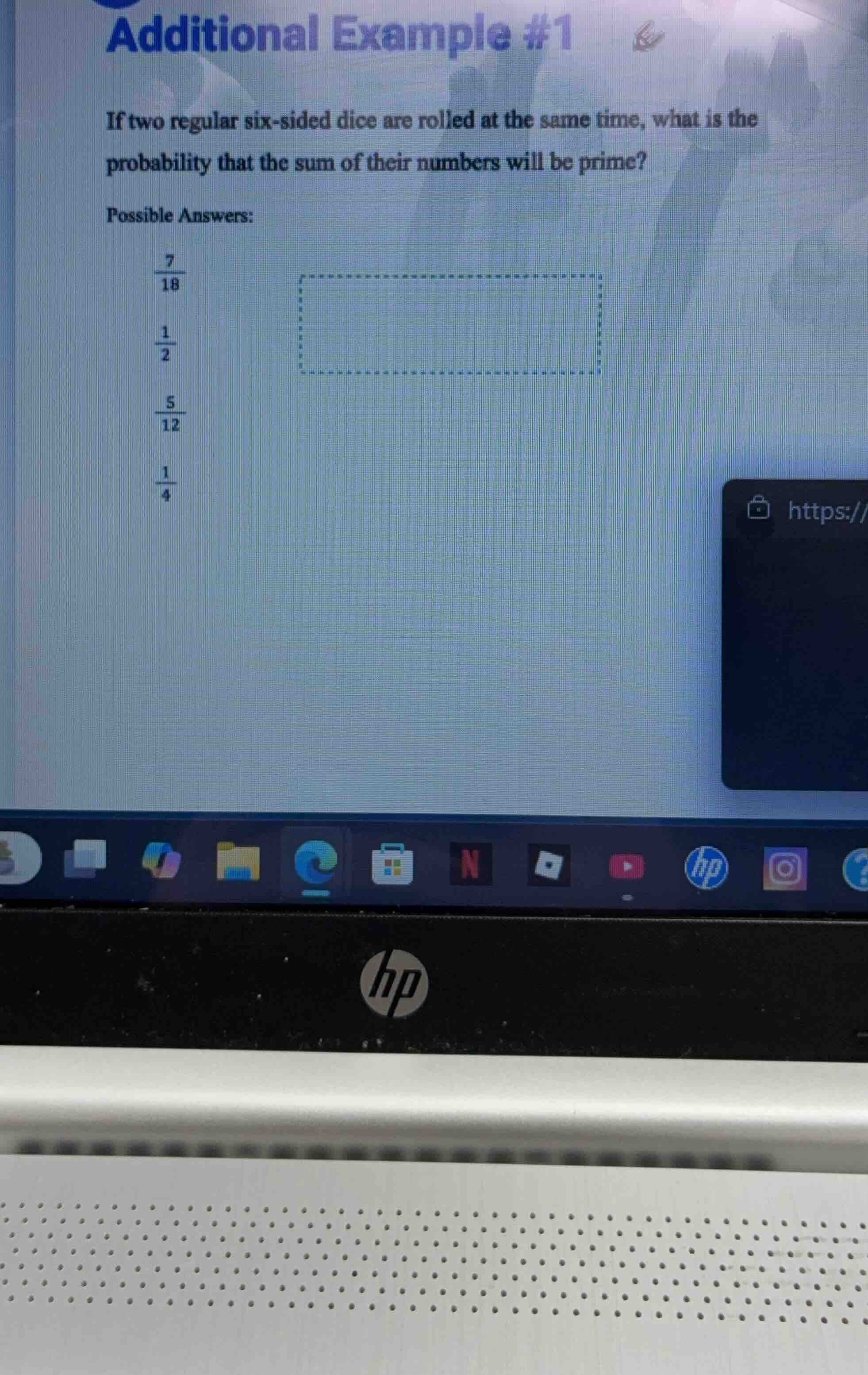 additional example #1 if two regular six - sided dice are rolled at the…