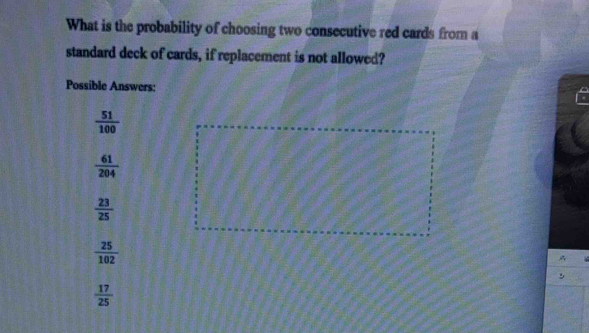 what is the probability of choosing two consecutive red cards from a st…
