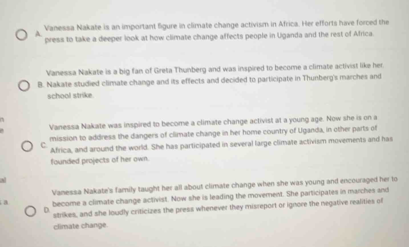 a. vanessa nakate is an important figure in climate change activism in …