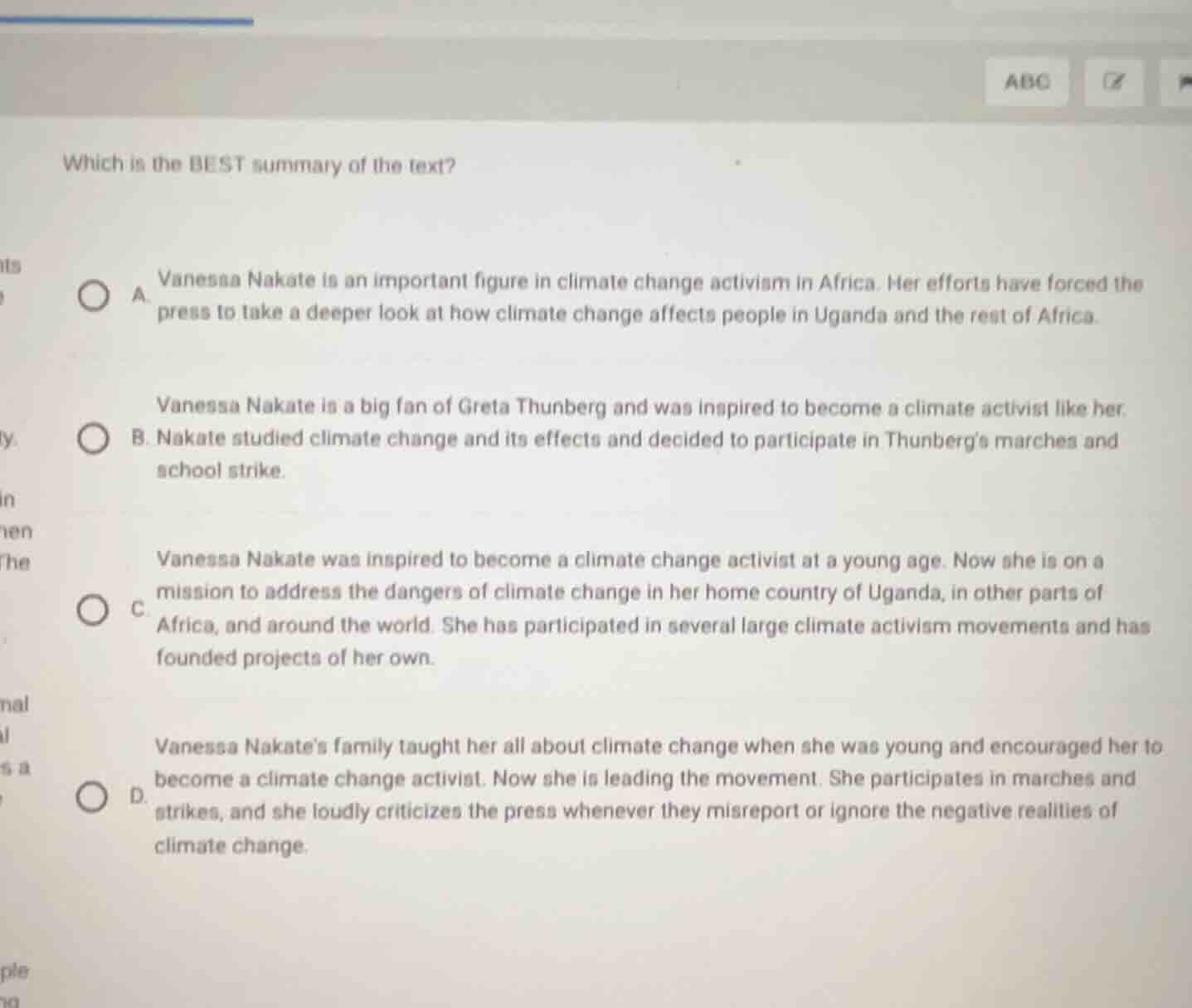 which is the best summary of the text? a. vanessa nakate is an importan…