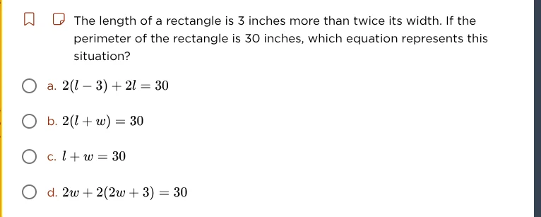 the length of a rectangle is 3 inches more than twice its width. if the…