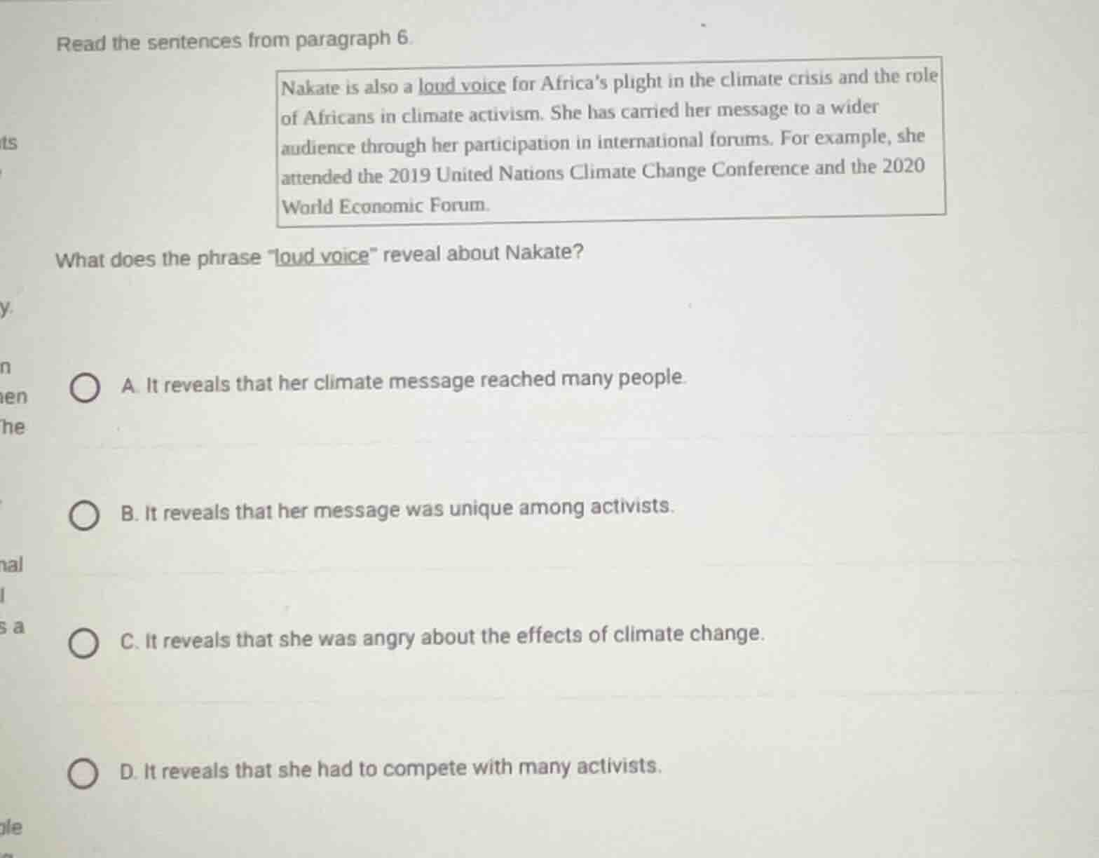 read the sentences from paragraph 6. nakate is also a loud voice for af…