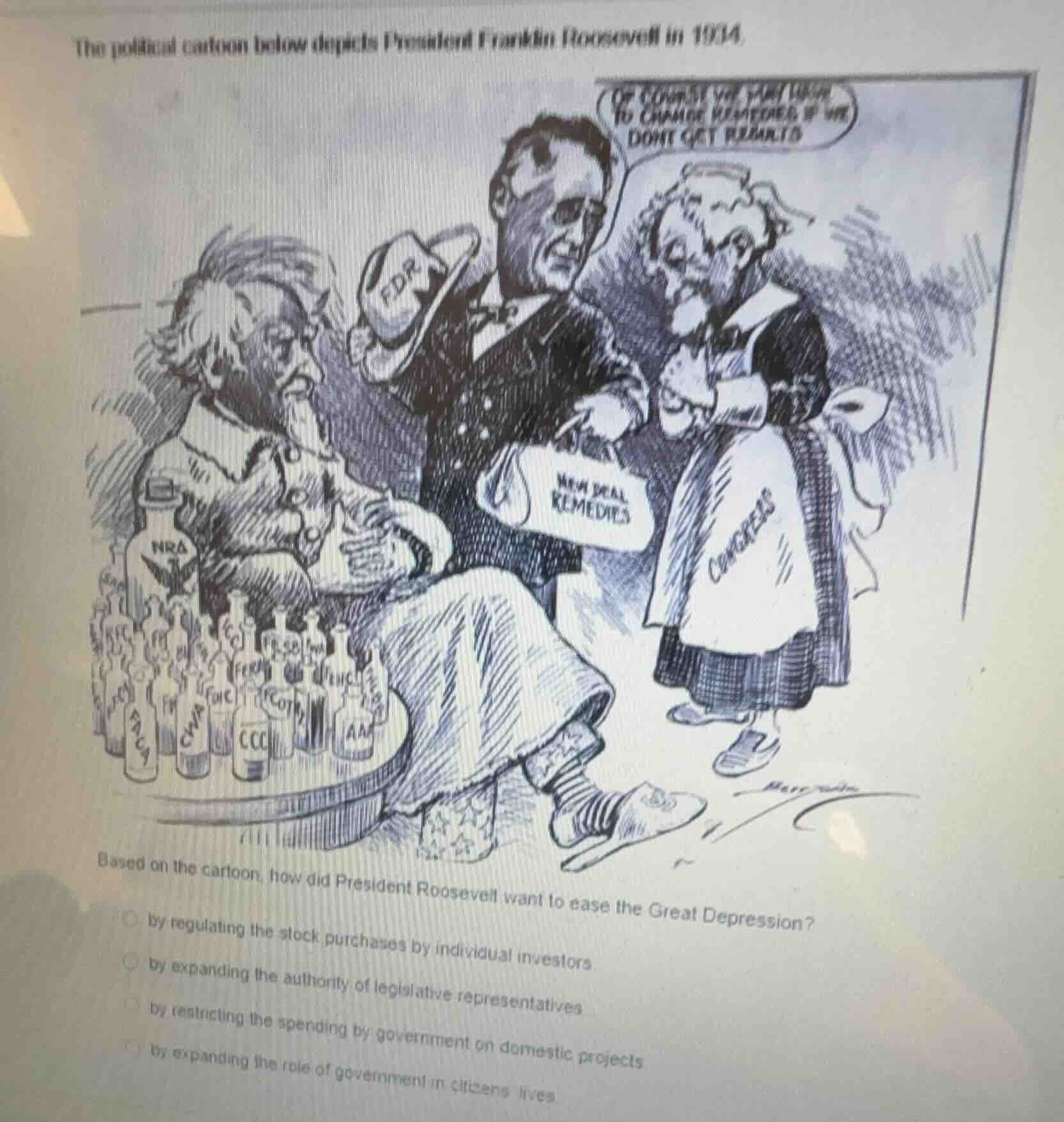 the political cartoon below depicts president franklin roosevelt in 193…