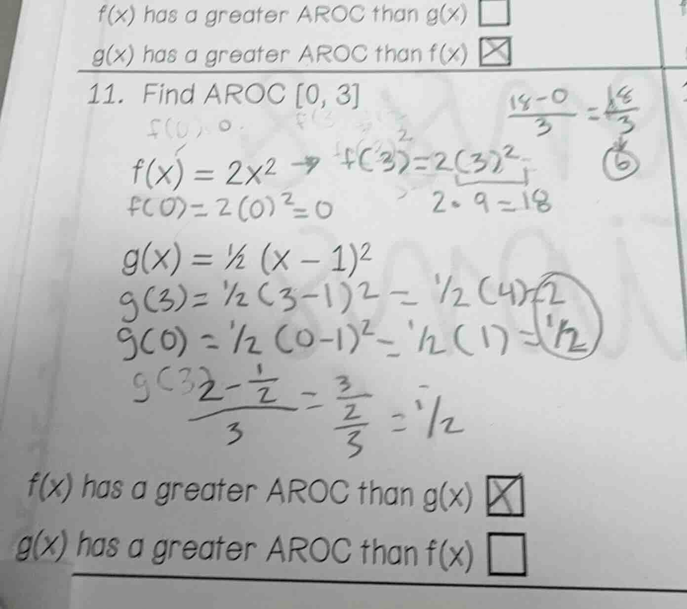 f(x) has a greater aroc than g(x) \\square g(x) has a greater aroc than…