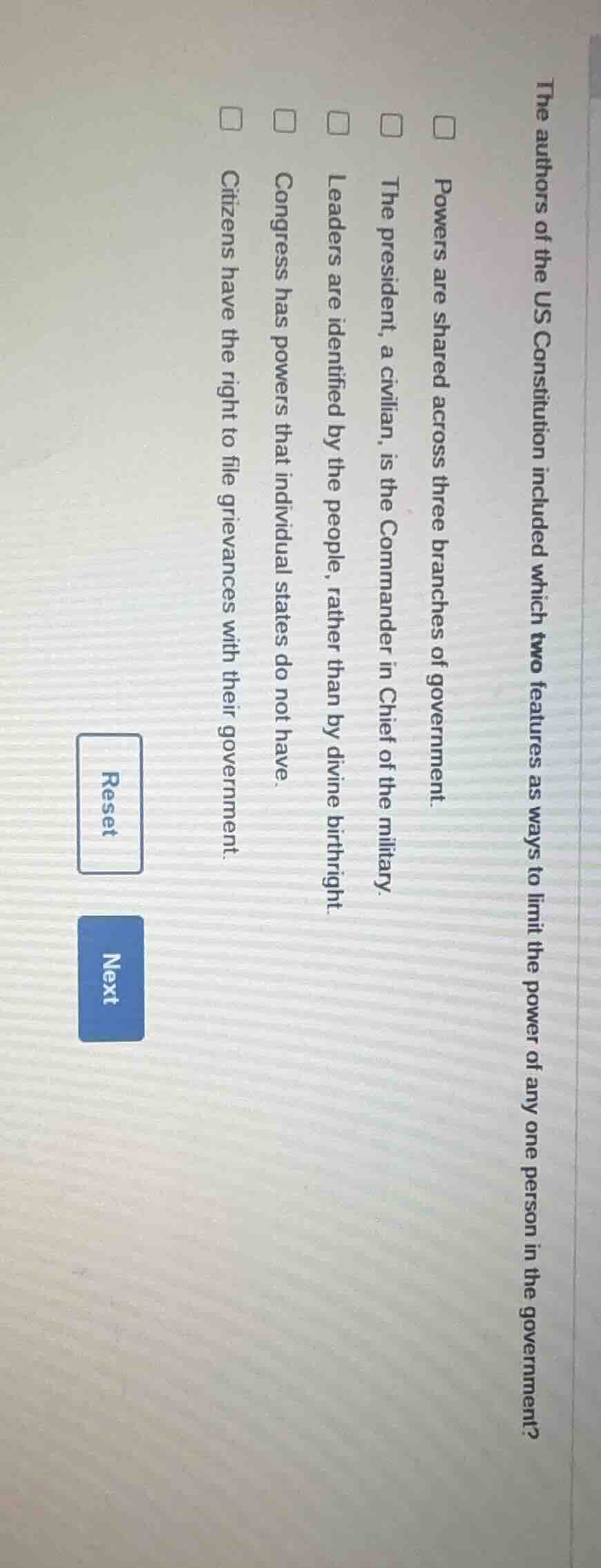 the authors of the us constitution included which two features as ways …