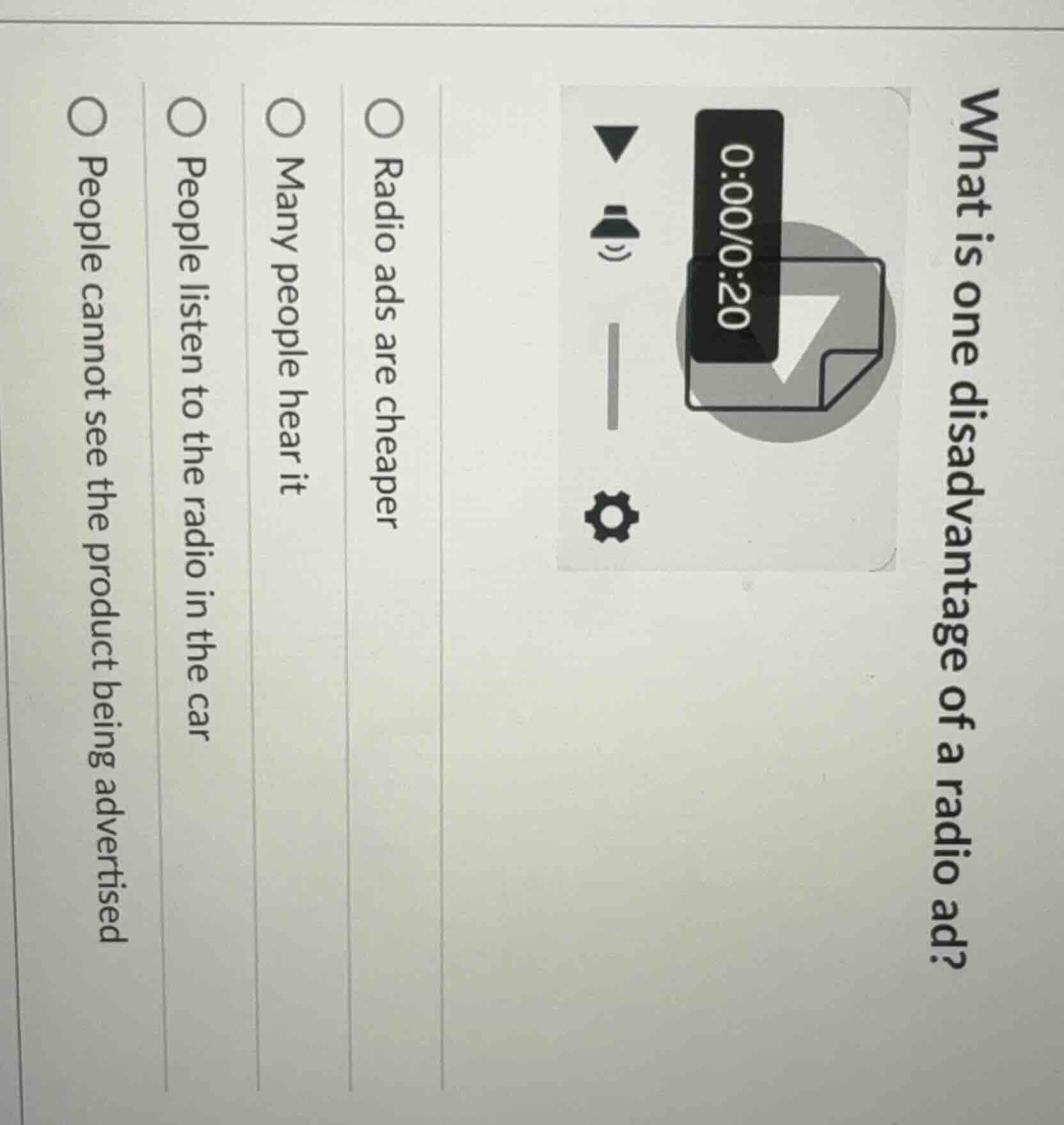 what is one disadvantage of a radio ad? image of a media player options…