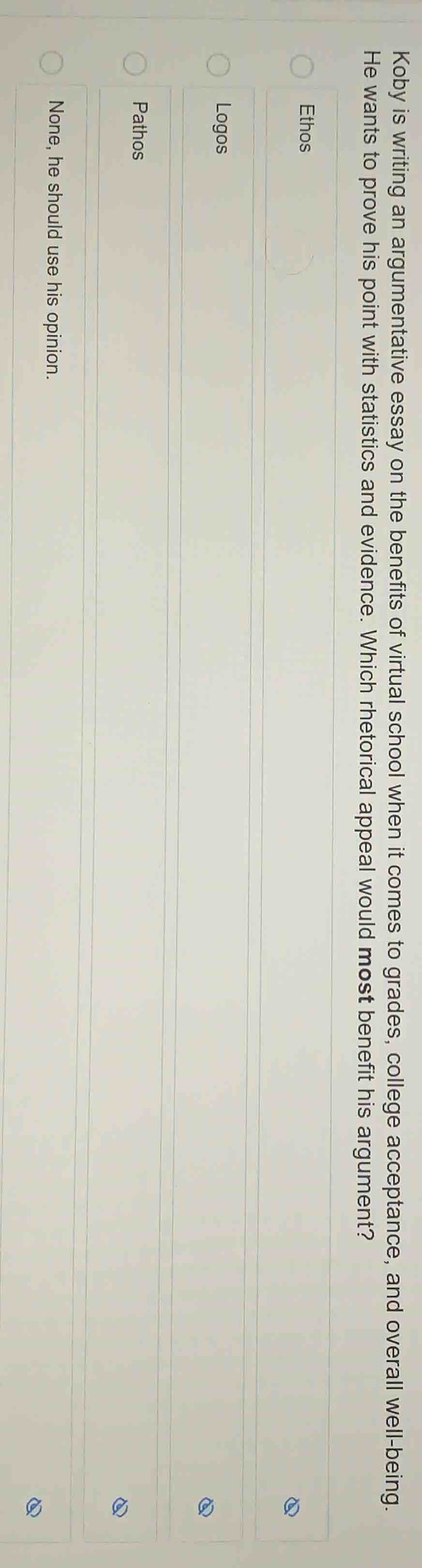 koby is writing an argumentative essay on the benefits of virtual schoo…