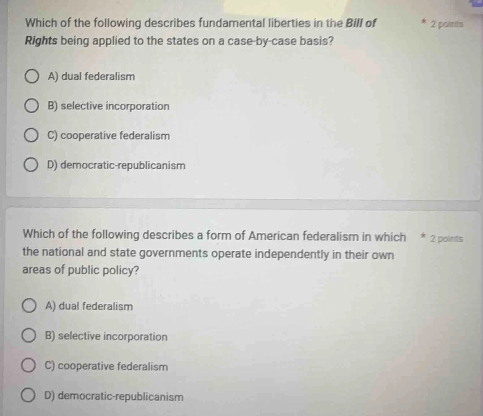 which of the following describes fundamental liberties in the bill of r…