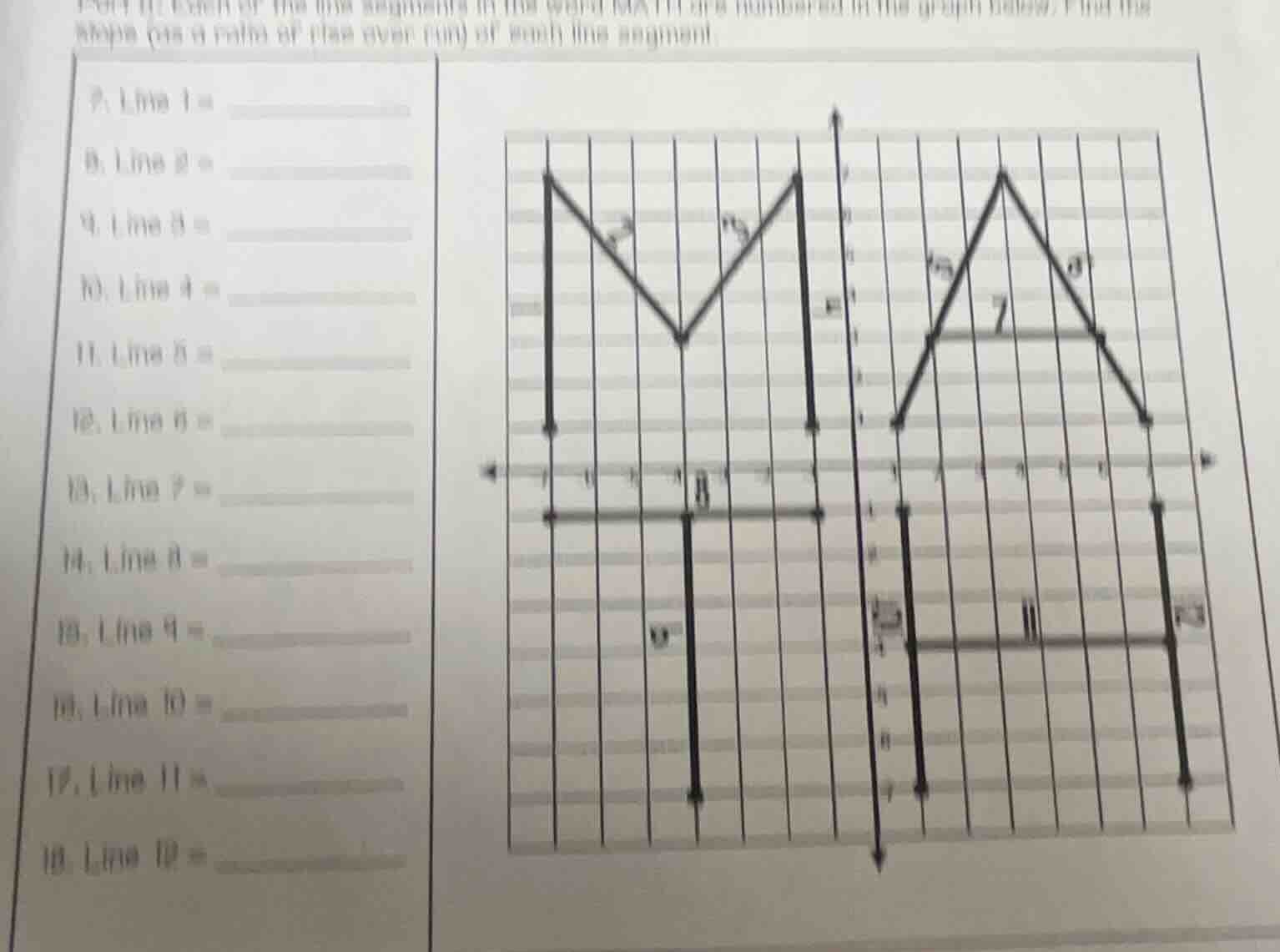 for each of the line segments in the graph below, find the slope (as a …