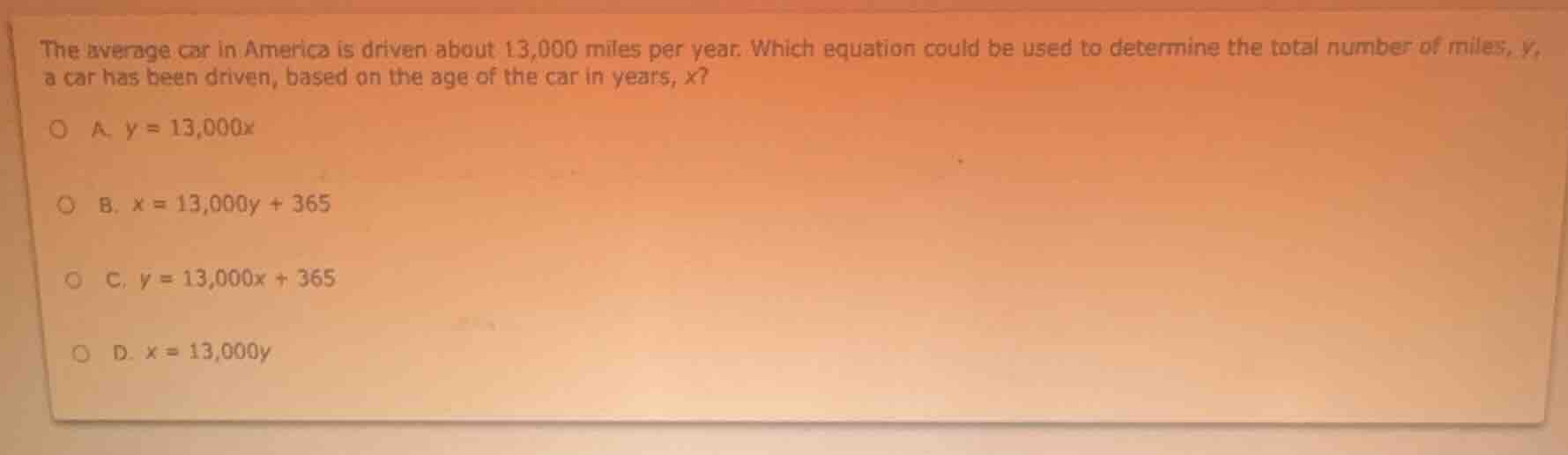 the average car in america is driven about 13,000 miles per year. which…