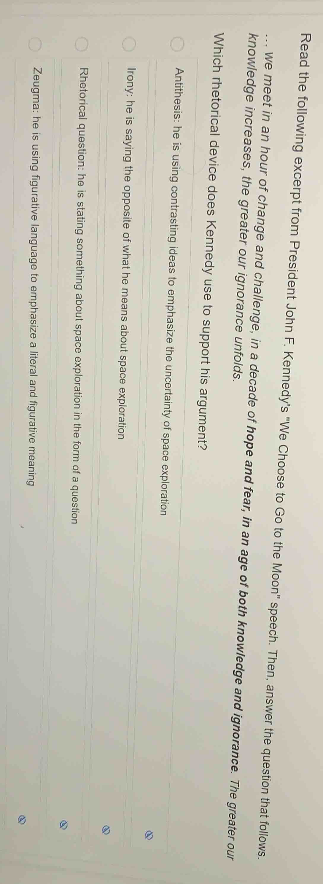 read the following excerpt from president john f. kennedy’s \we choose …