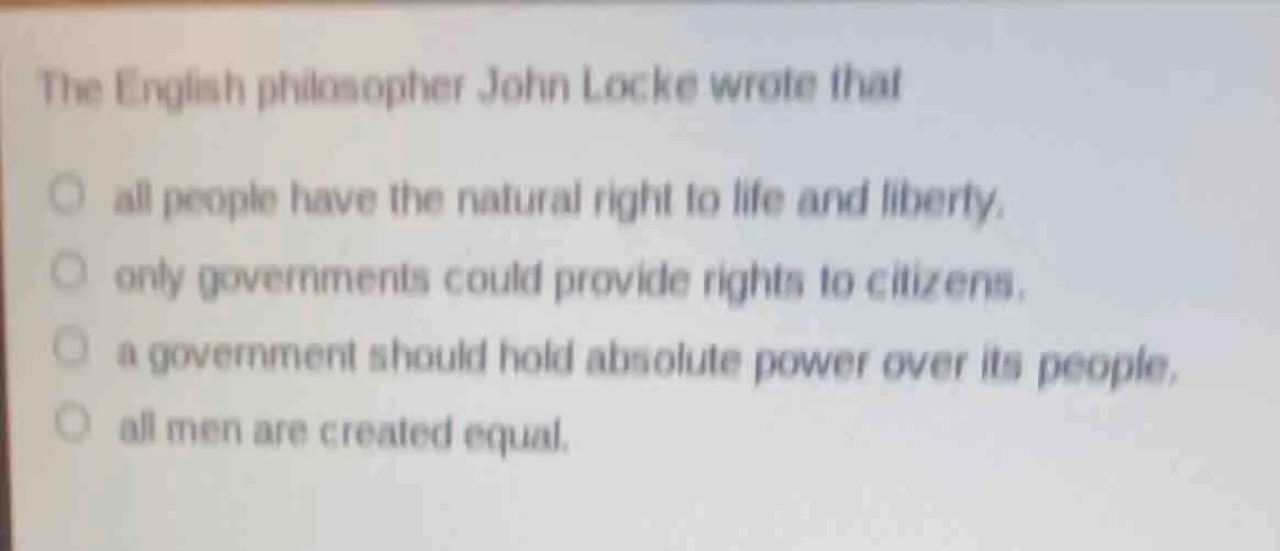 the english philosopher john locke wrote that all people have the natur…