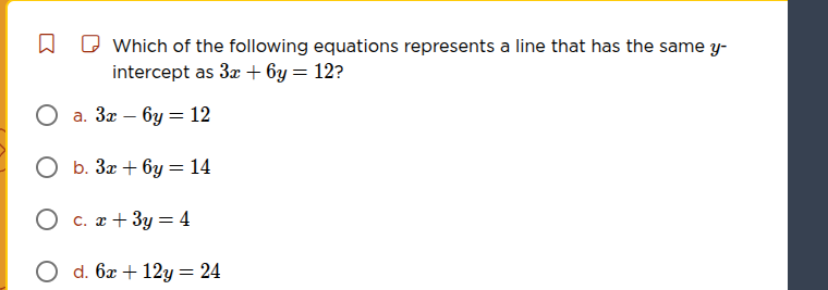 which of the following equations represents a line that has the same y-…