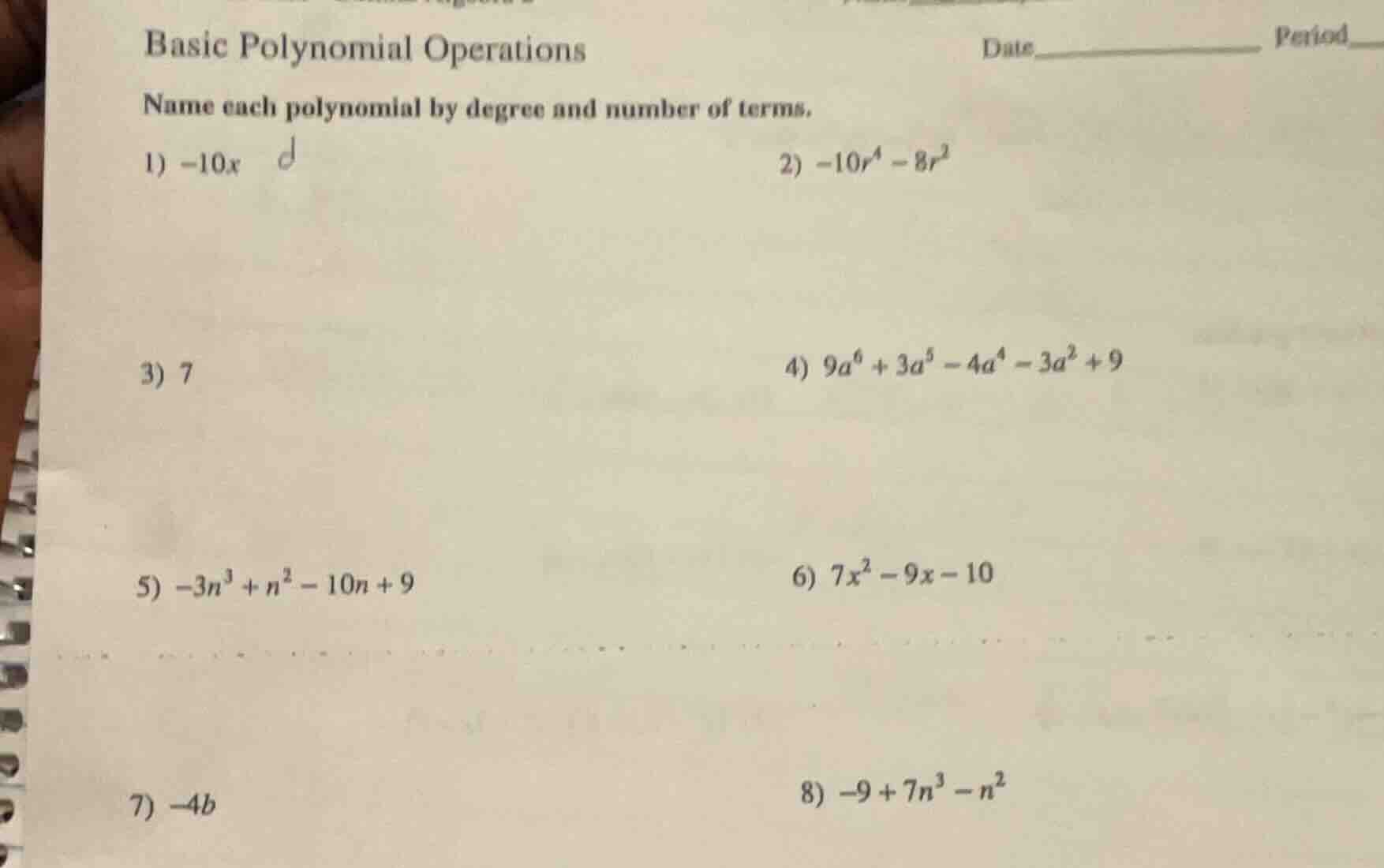 basic polynomial operations date__________ period name each polynomial …