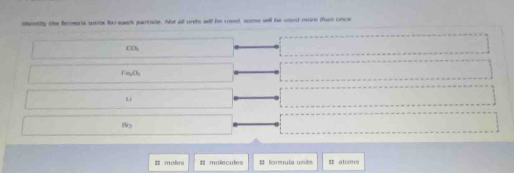 identify the formula units for each particle. not all units will be use…