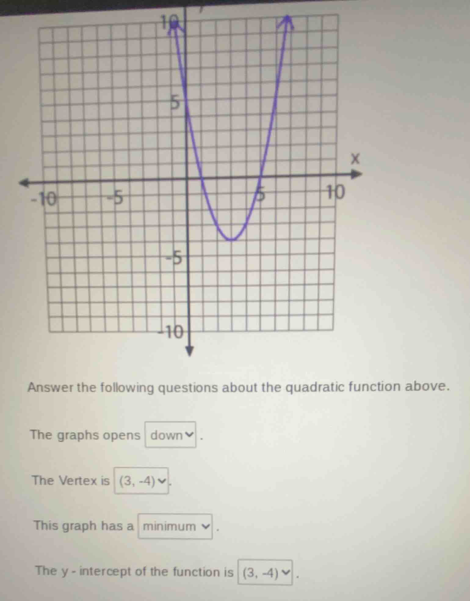 answer the following questions about the quadratic function above. the …