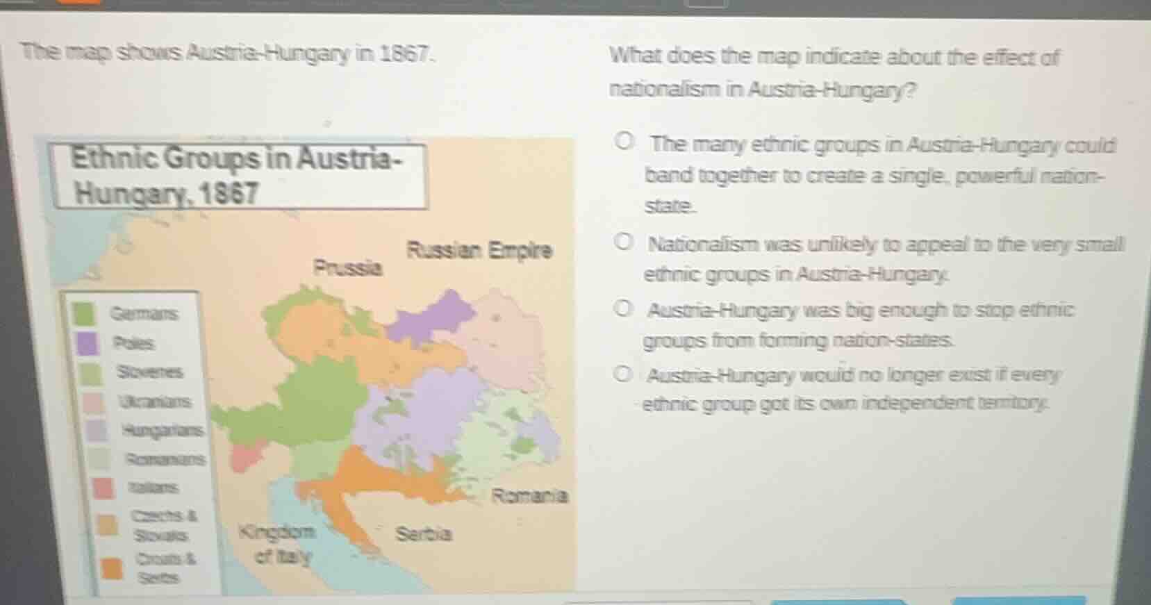 the map shows austria-hungary in 1867. what does the map indicate about…