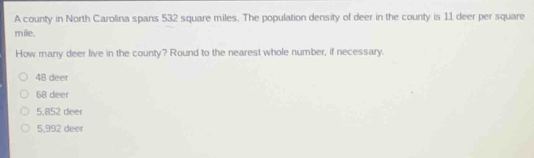 a county in north carolina spans 532 square miles. the population densi…