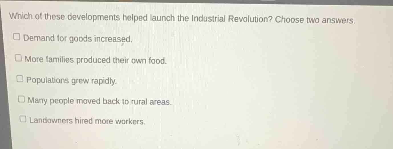 which of these developments helped launch the industrial revolution? ch…