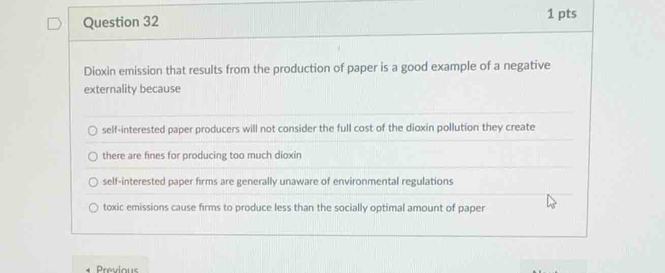 question 32 1 pts dioxin emission that results from the production of p…