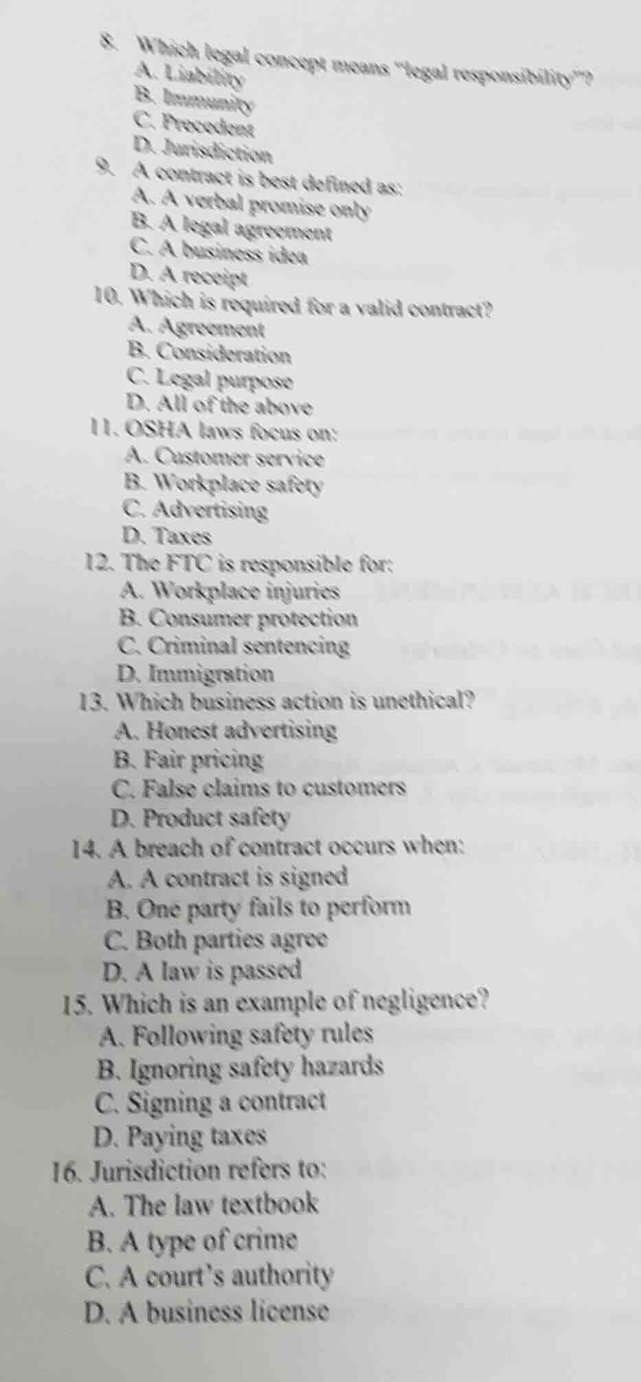 8. which legal concept means \legal responsibility\? a. liability b. im…
