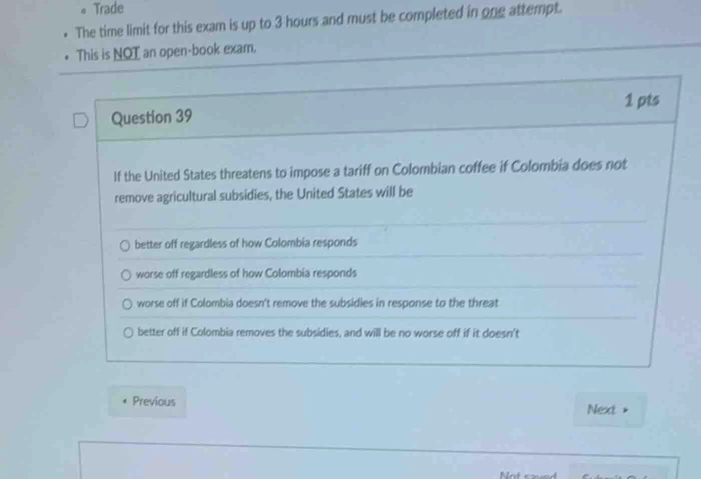 question 39 if the united states threatens to impose a tariff on colomb…