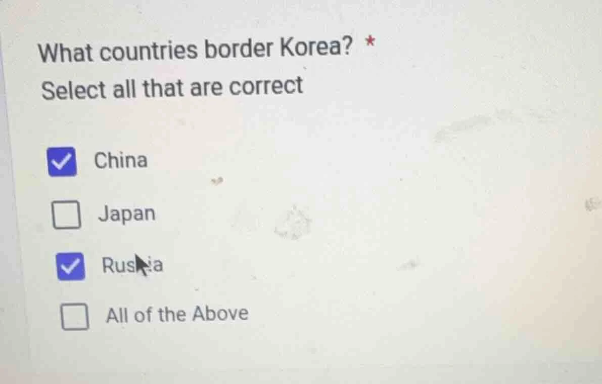 what countries border korea? * select all that are correct china japan …