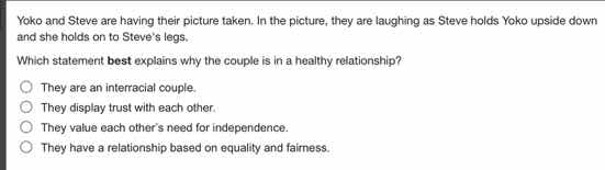 yoko and steve are having their picture taken. in the picture, they are…