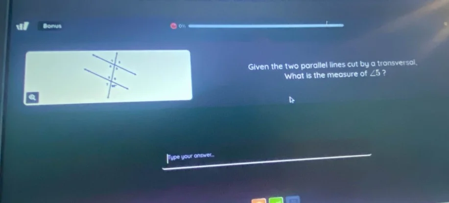 bonus given the two parallel lines cut by a transversal, what is the me…