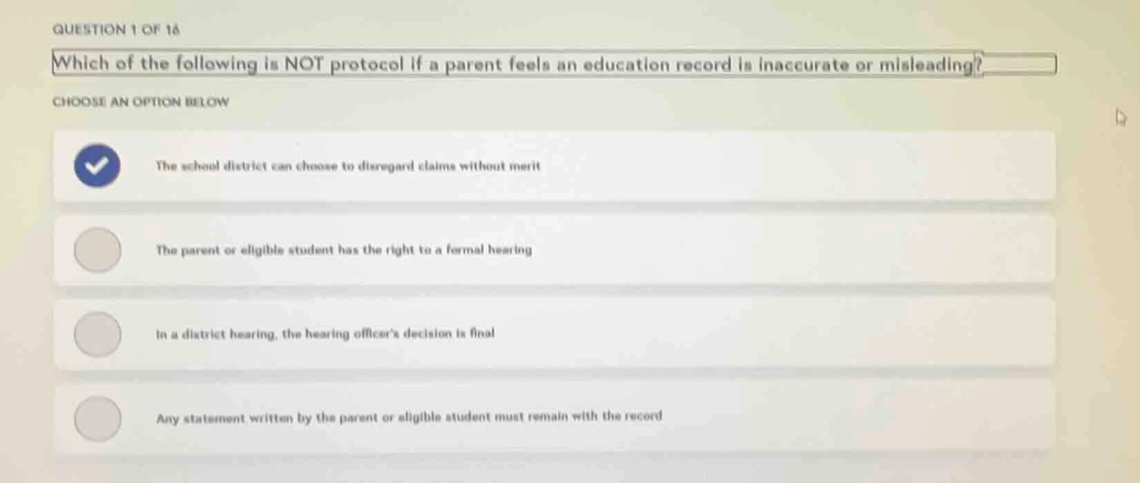 question 1 of 16 which of the following is not protocol if a parent fee…