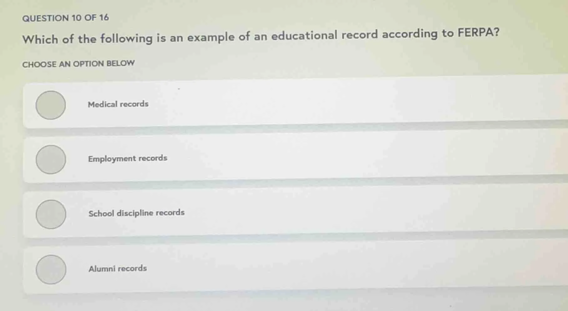question 10 of 16 which of the following is an example of an educationa…