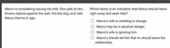marco is considering leaving his wife. she yells at him, throws objects…