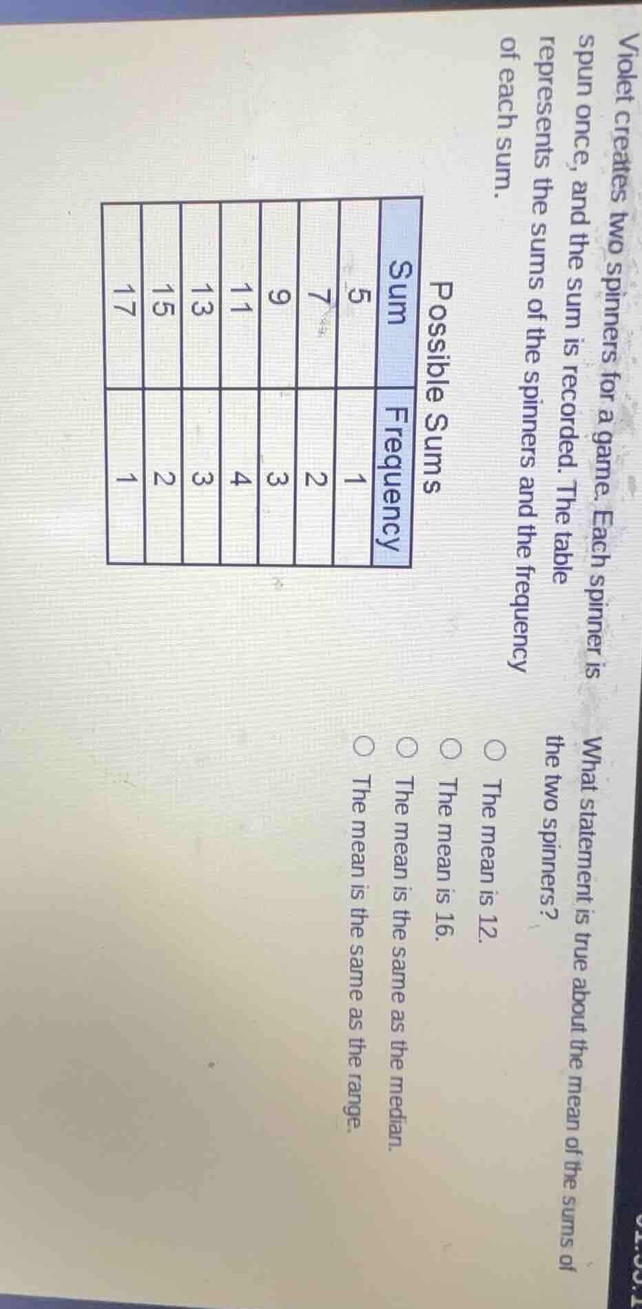 violet creates two spinners for a game. each spinner is spun once, and …