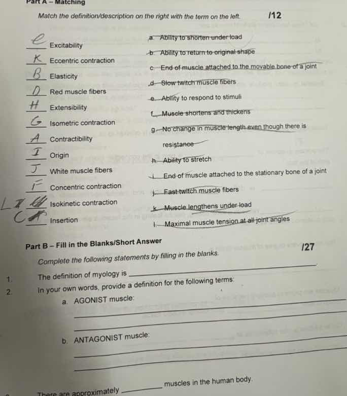 part a - matching match the definition/description on the right with th…
