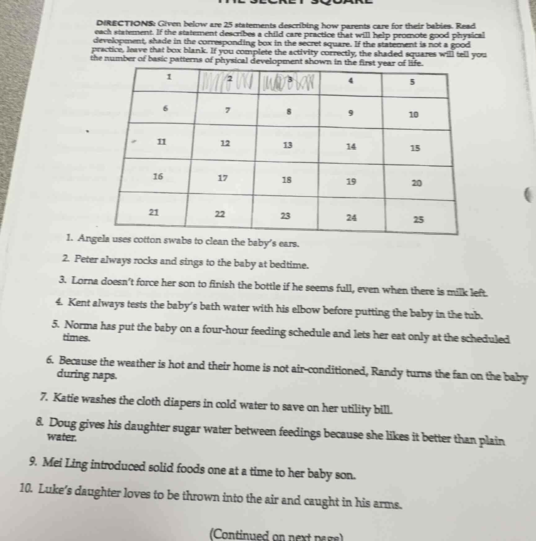 directions: given below are 25 statements describing how parents care f…