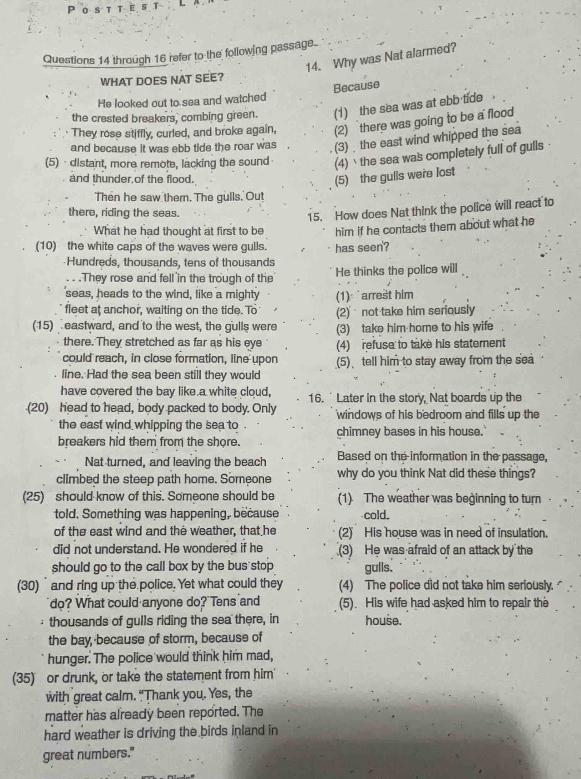 posttest questions 14 through 16 refer to the following passage. what d…
