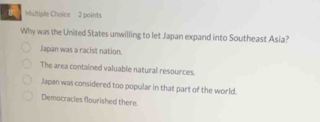 multiple choice 2 points why was the united states unwilling to let jap…