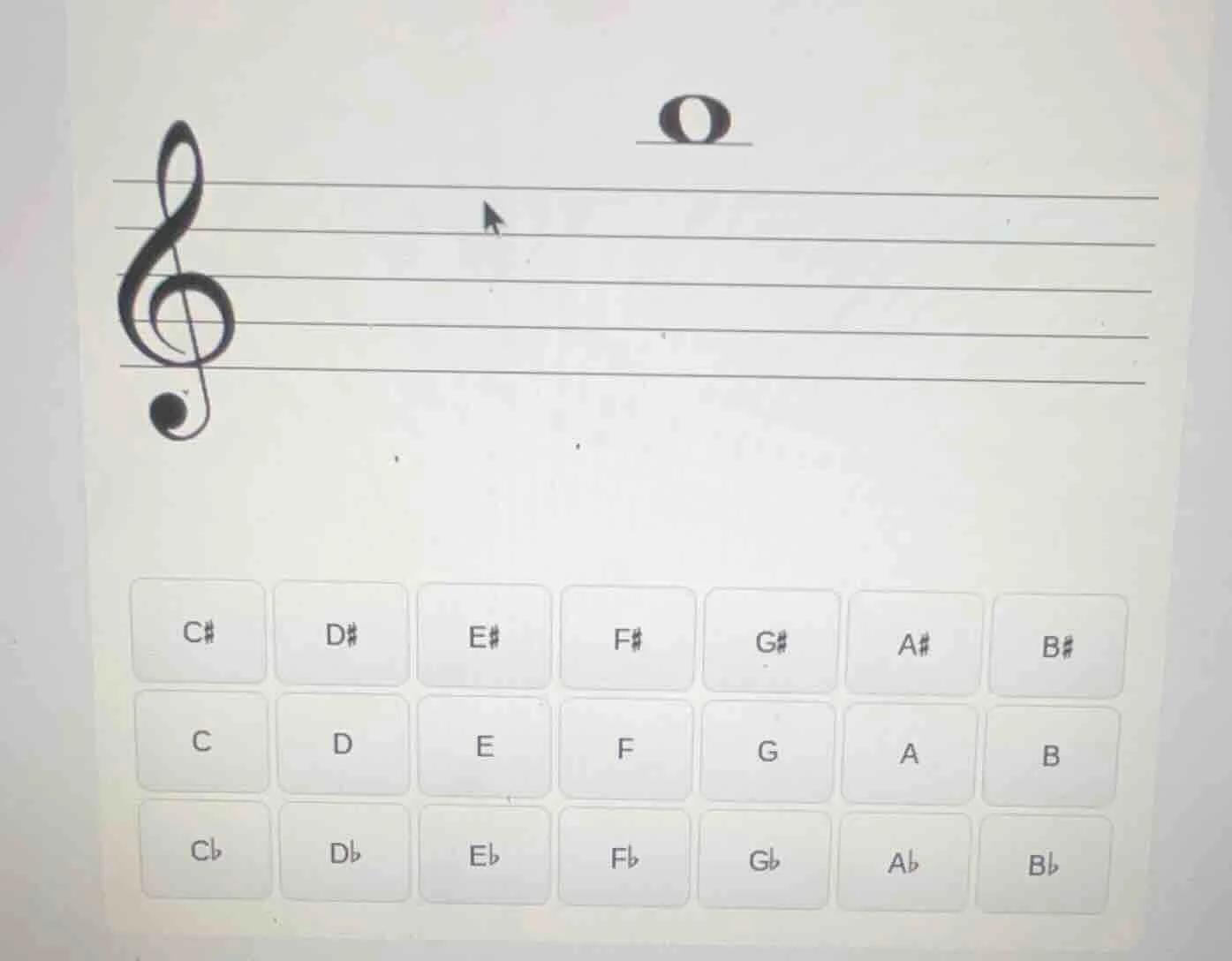 there is a treble clef and staff lines, with a note o above, and below …