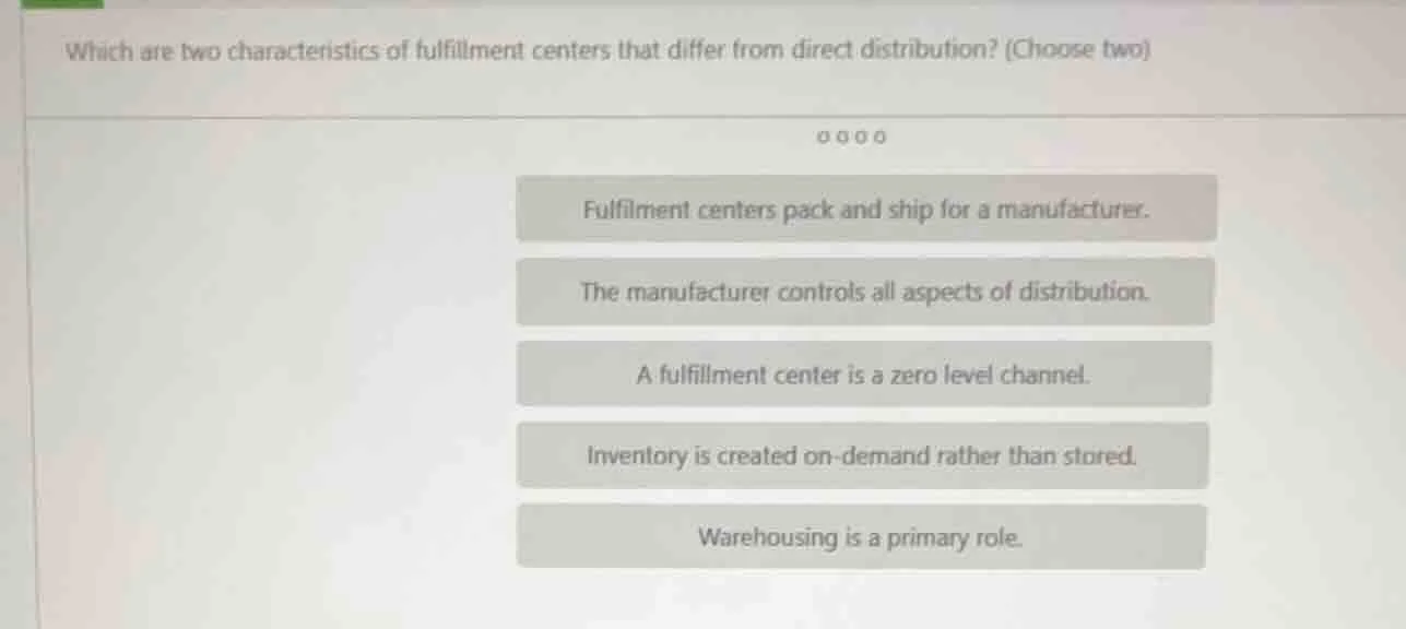 which are two characteristics of fulfilment centers that differ from di…