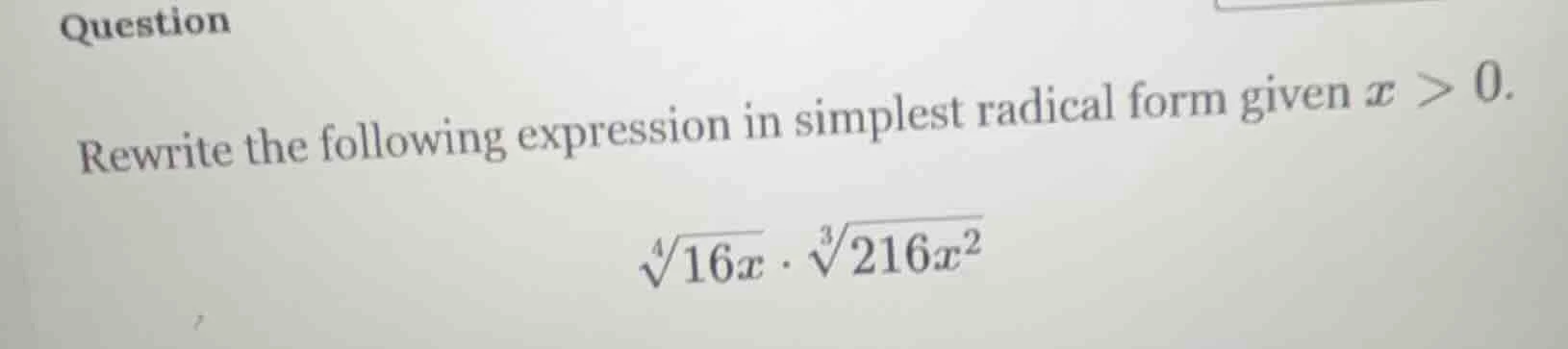 question rewrite the following expression in simplest radical form give…