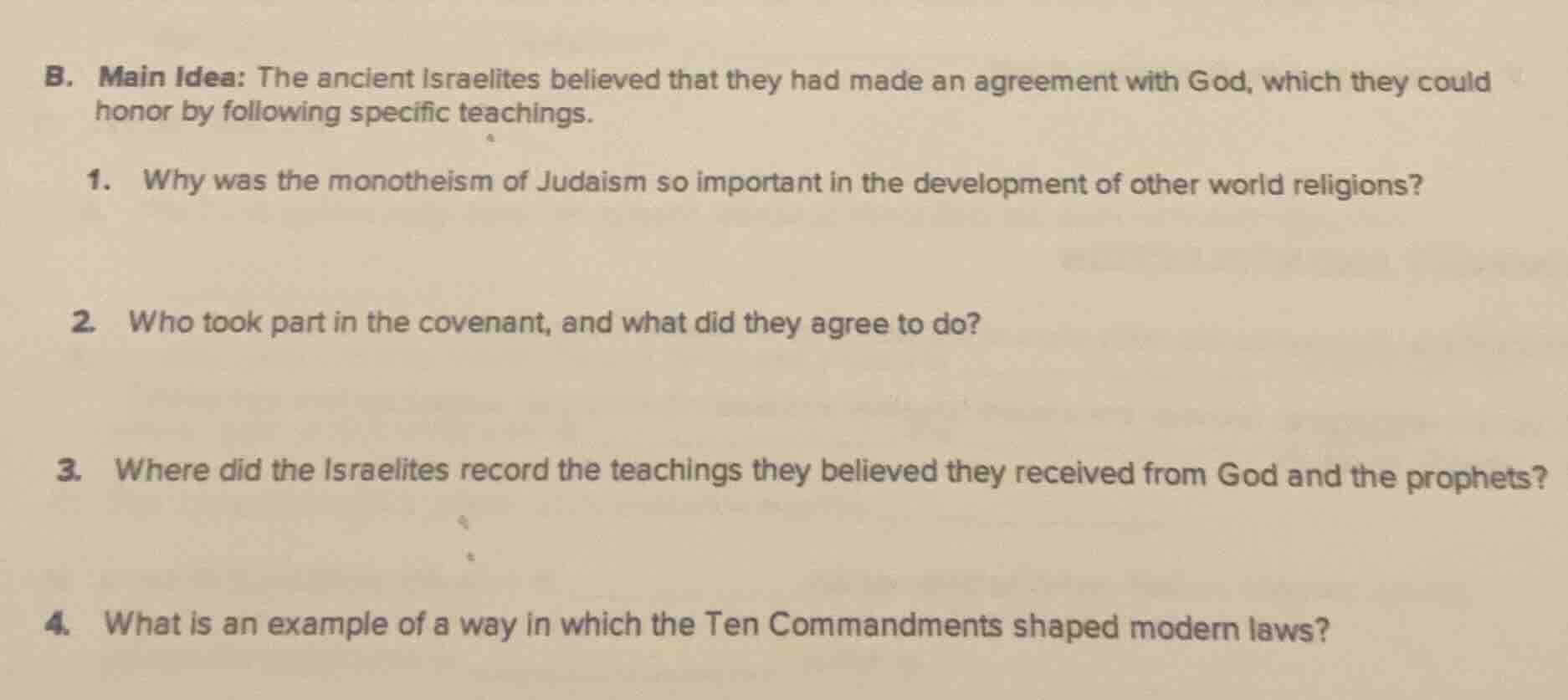 b. main idea: the ancient israelites believed that they had made an agr…