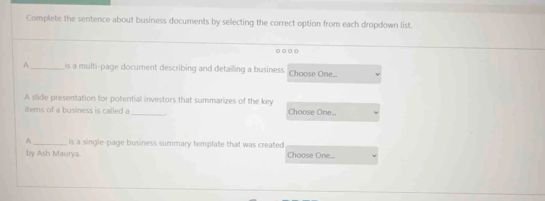 complete the sentence about business documents by selecting the correct…