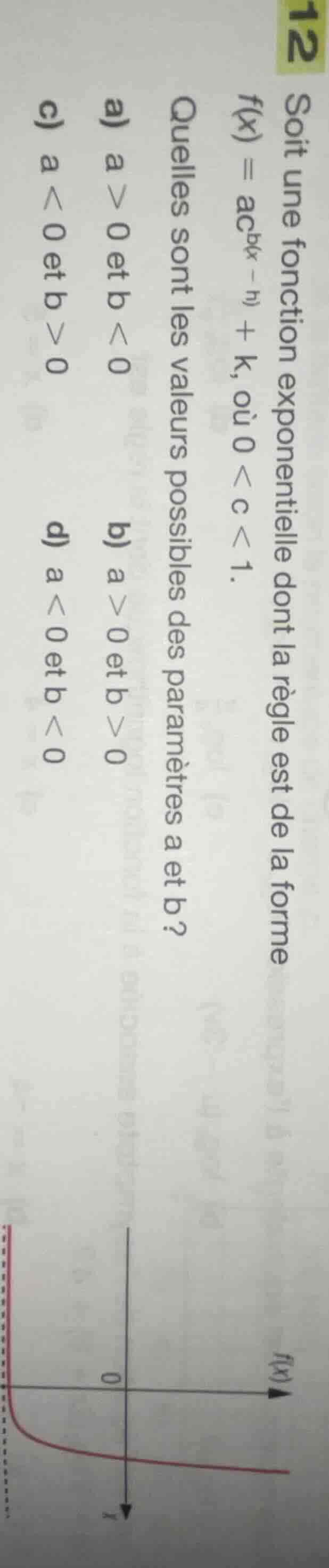 12 soit une fonction exponentielle dont la règle est de la forme $f(x) …